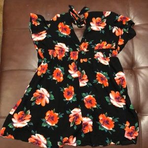 Black and pink floral skater dress